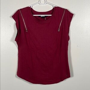 DKNY Women's Red Top with Zipper Detail